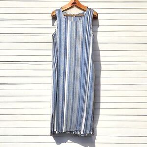Vtg linen blend sleeveless dress with pockets